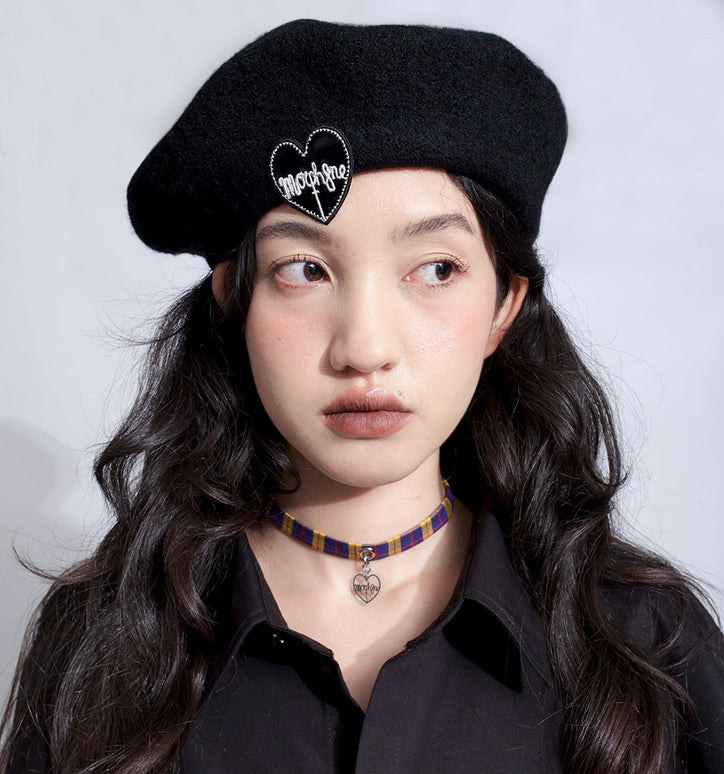 Morph8ne_FTW_OS_Heart dropped beret(black)+F**king choker