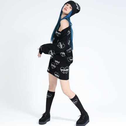 cure beanie + cure knit dress + cure cardigan + black logo high socks 02