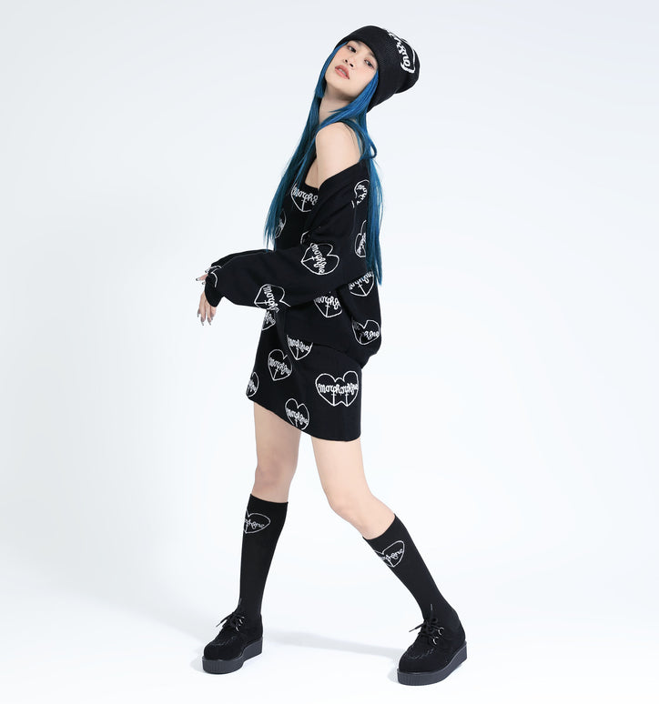 cure beanie + cure knit dress + cure cardigan + black logo high socks 02