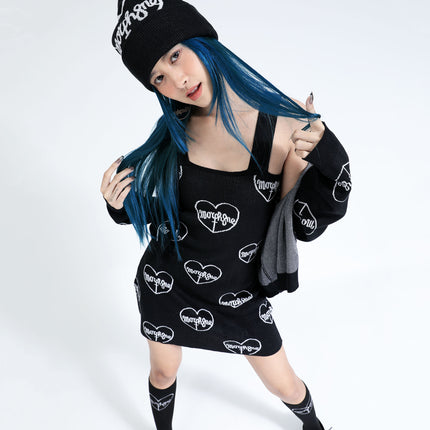 cure beanie + cure knit dress + cure cardigan + black logo high socks 03