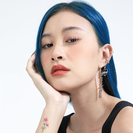 cure hook earrings + silver chain earcuff