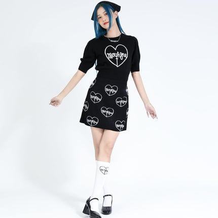 hearted kerchief headband + cure necklace+ puff-sleeve knit top + cure skirt + white logo high socks01